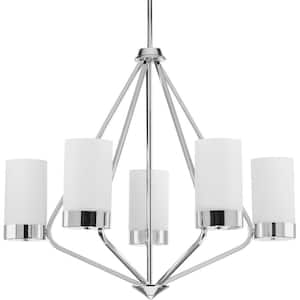 Elevate Collection 5-Light Polished Chrome Etched White Glass Mid-Century Modern Chandelier Light