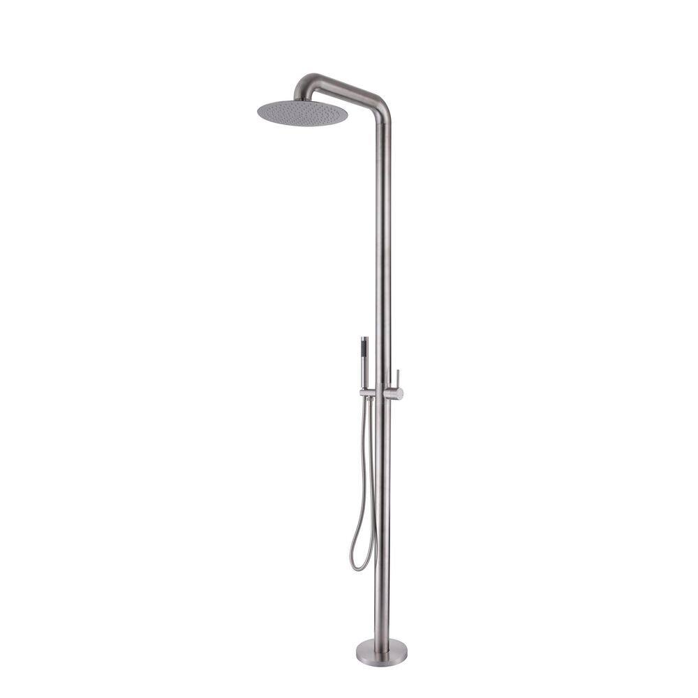 Outdoor Exposed 1-Handle 2-Spray Freestanding Shower Faucet 2 GPM Floor Mount Shower Kit with Hand Shower in Silver price history on PriceWatchPro