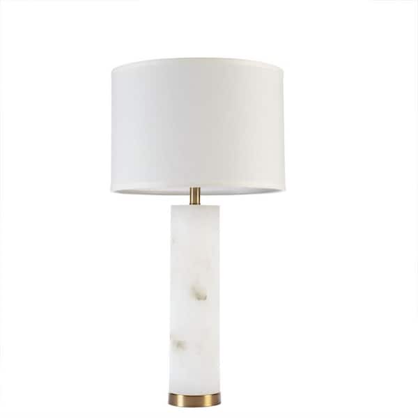 30 in. White Alabaster Table Lamp with Drum Shade