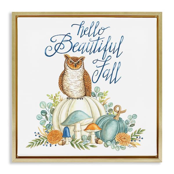Stupell Industries Beautiful Fall with Owl by Deb Strain 1-Piece Floater Frame Graphic Print Nature Poster Art Print 18 in. x 18 in.