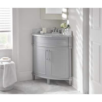 Twin Star Home 25 in. W x 25 in. D Corner Bathroom Vanity in Antique Gray  with White Top and White Basin 25BV35043-PG22 - The Home Depot