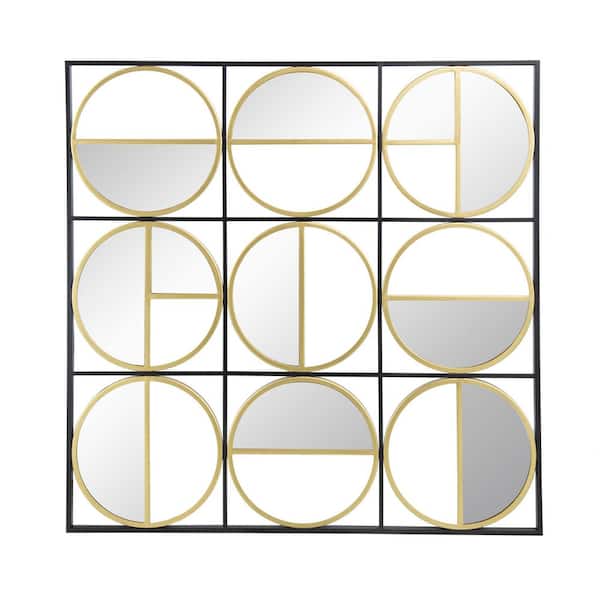 Unbranded Golden Black 35.6 in. W x 35.6 in. H Art Deco lrregular Iron Framed Mirror Wall Mirror Wall Decor Mirror