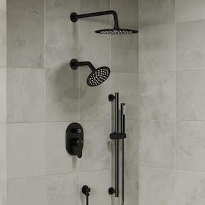 3-Spray Patterns Round Fixed Shower Head 10 and 6 in. with 2.5 GPM Wall Mount Dual Shower Heads in Matte Black