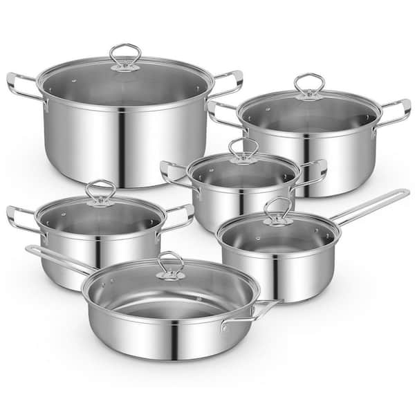 12-Piece Stainless Steel Pots and Pans Set with Tempered Glass Lids and Handles