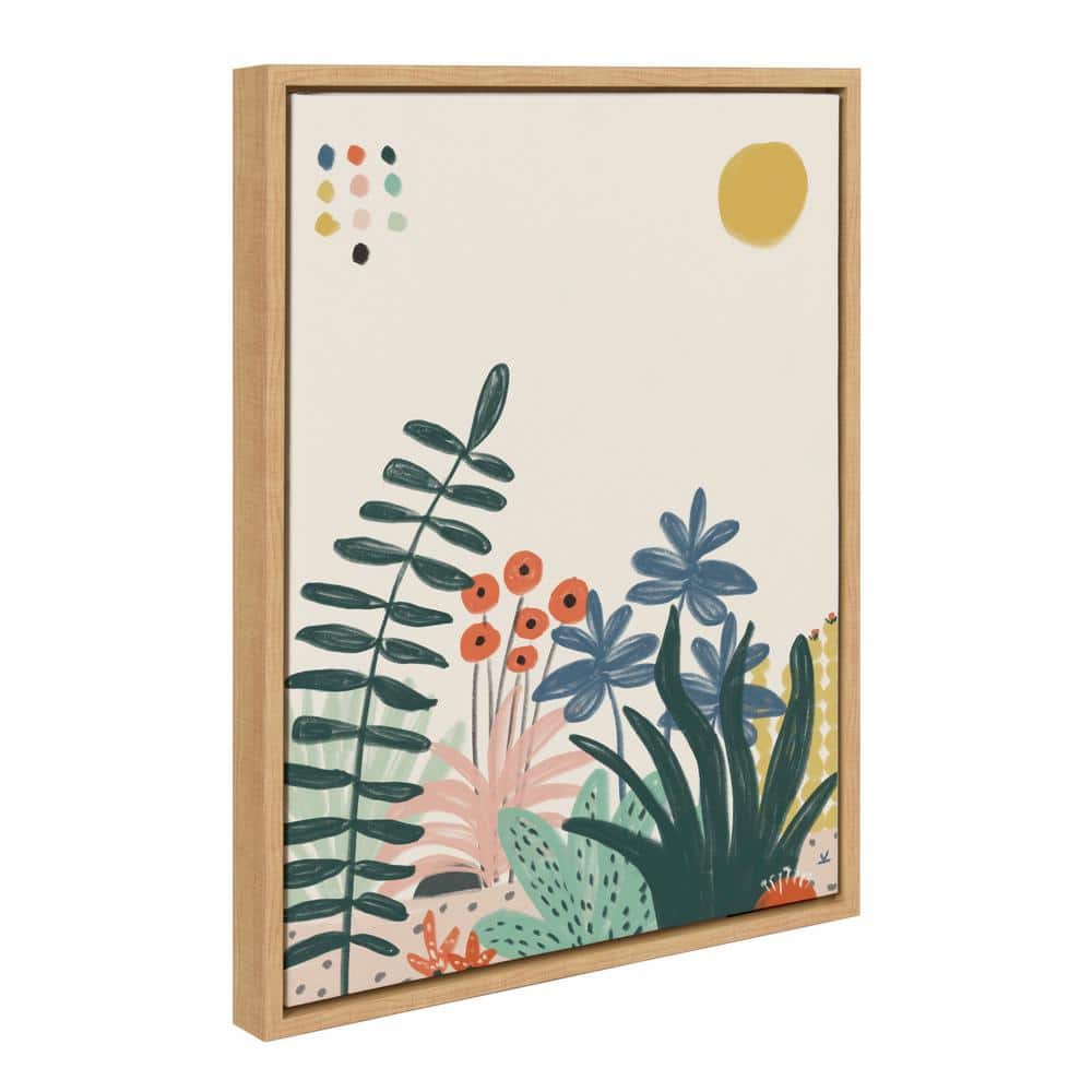 Zen Garden Abstract Floral Canvas Print with Natural Frame