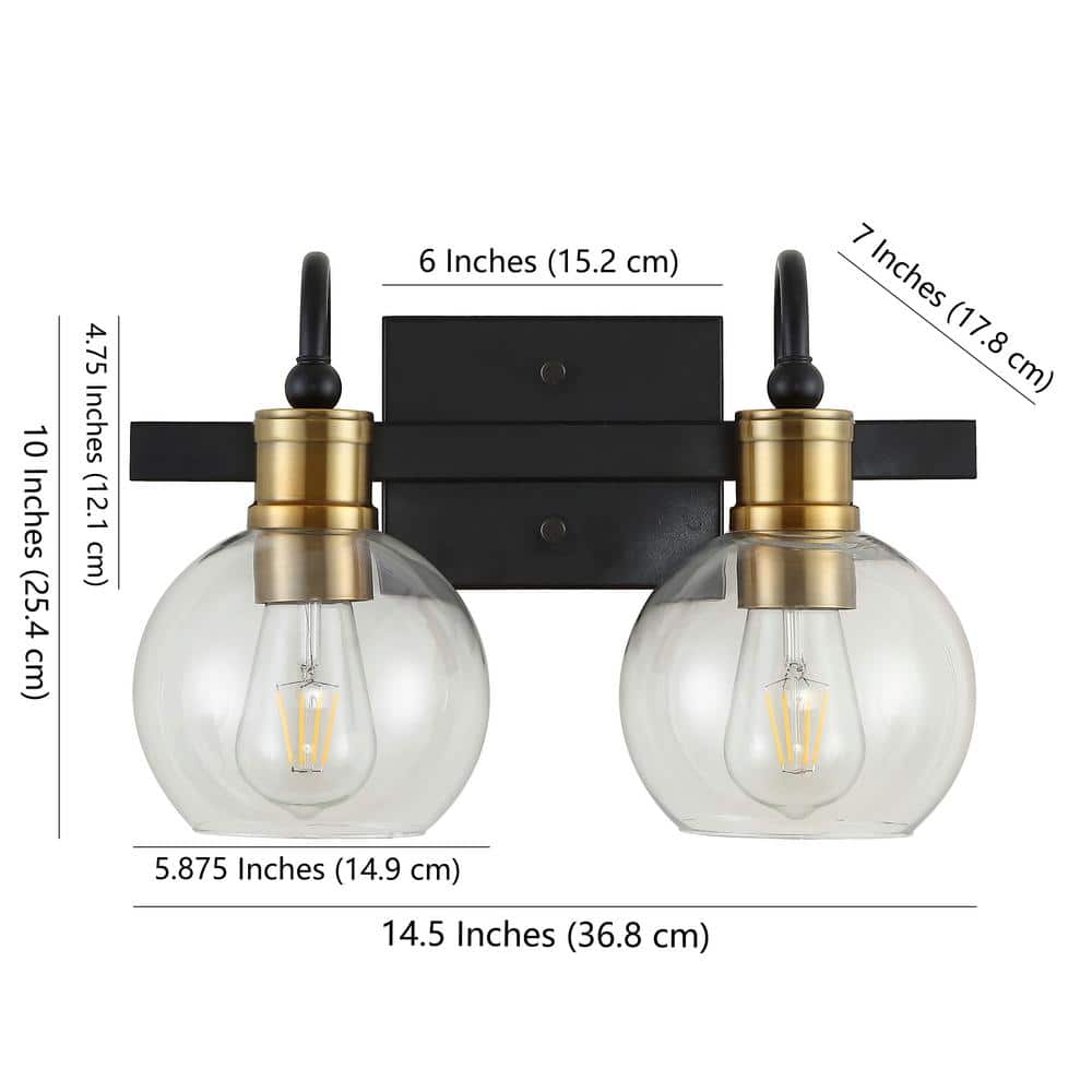 Marais 14.5" Black and Brass Iron Bathroom Vanity Light