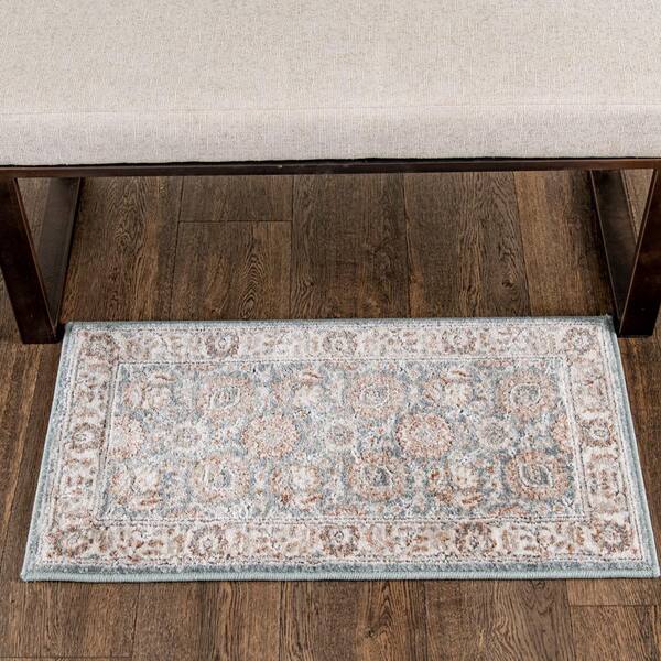 Reynell Light Blue Doormat 2 ft. x 3 ft. Floral Area Rug