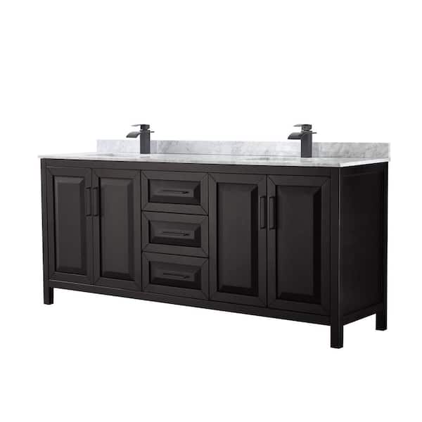 Wyndham Collection Daria 80 in. W x 22 in. D x 35.75 in. H Double Bath Vanity in Dark Espresso with White Carrara Marble Top