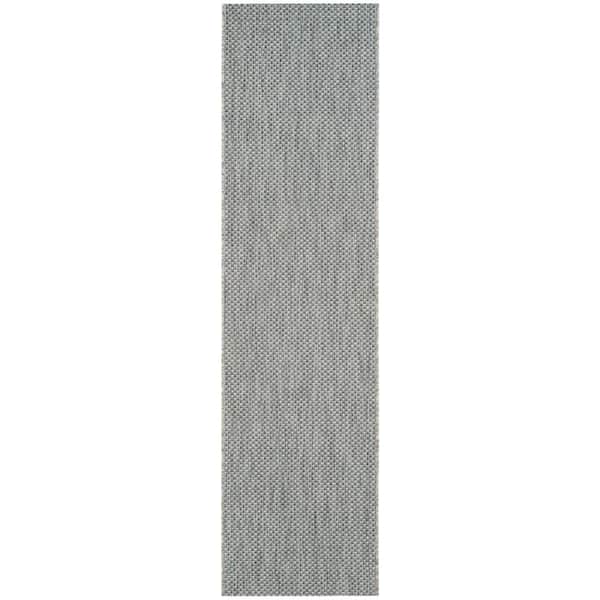 SAFAVIEH Courtyard Gray/Navy 2 ft. x 16 ft. Solid Distressed Indoor/Outdoor Patio  Runner Rug