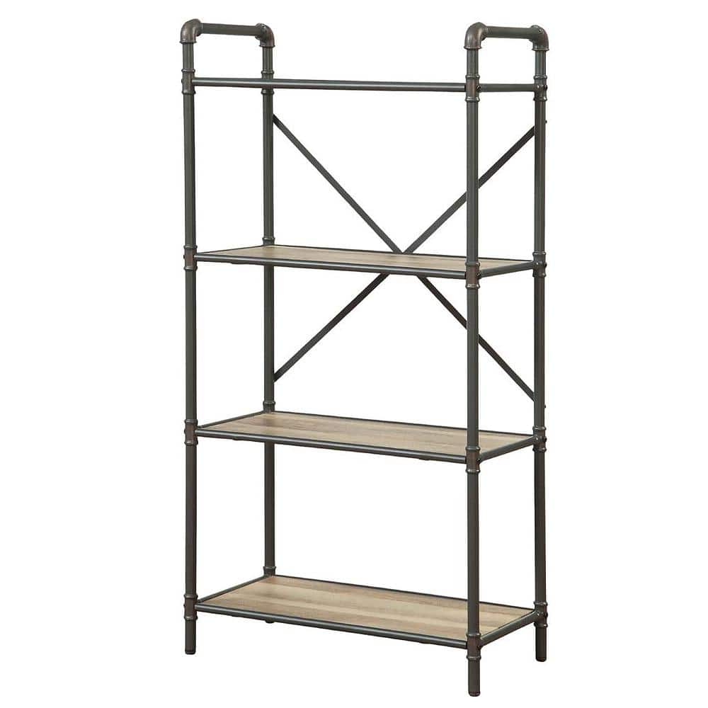 Antique Oak and Sandy Gray 4-Shelf Wood Bookcase