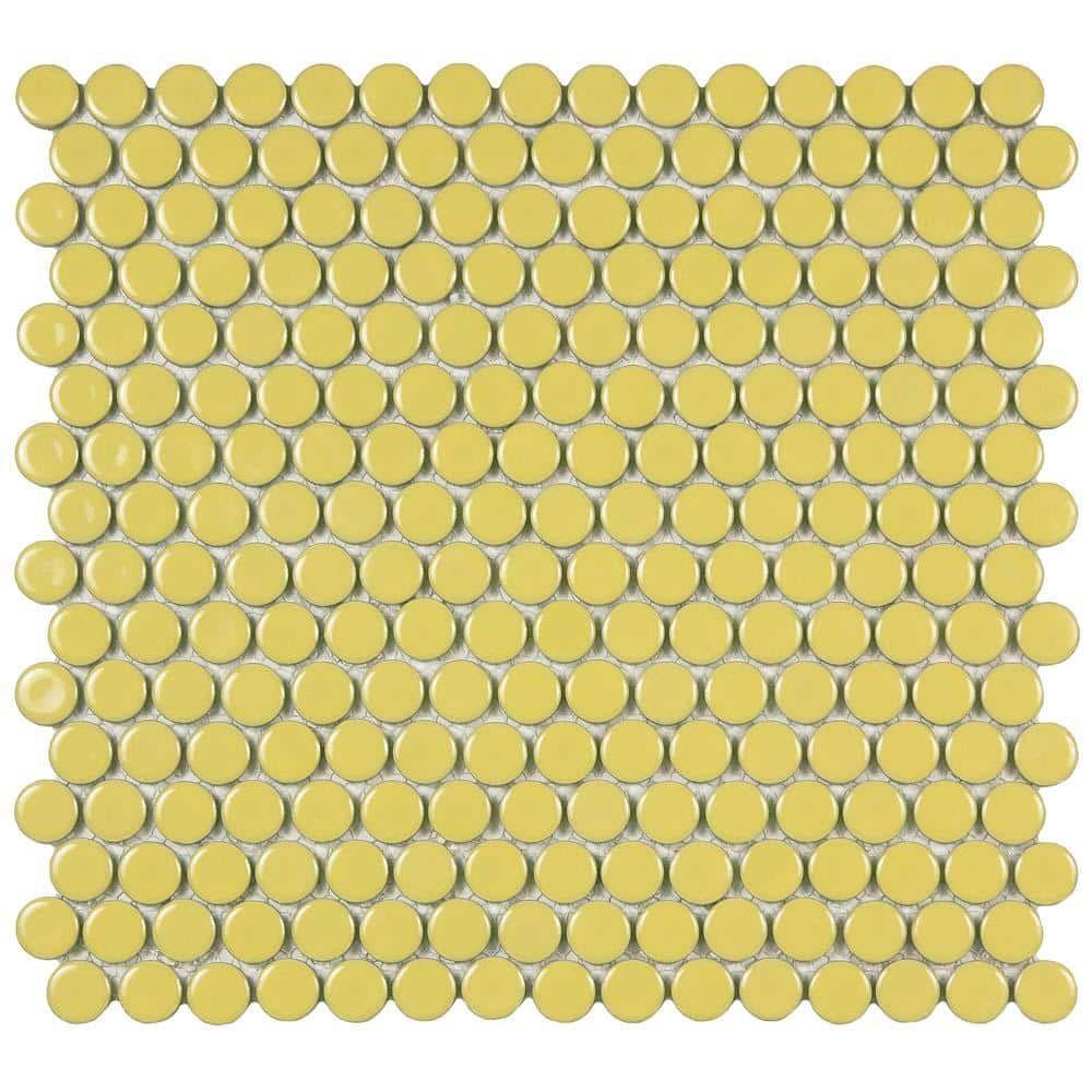 Merola Tile Hudson Penny Round Vintage Yellow 6 in. x 6 in Merola Tile Hudson Penny Round Vintage Yellow 6 in. x 6 in