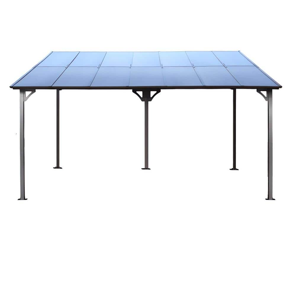 10 ft. x 14 ft. Outdoor Grey Pergola Gazebo, Wall-Mounted Lean to Metal ...