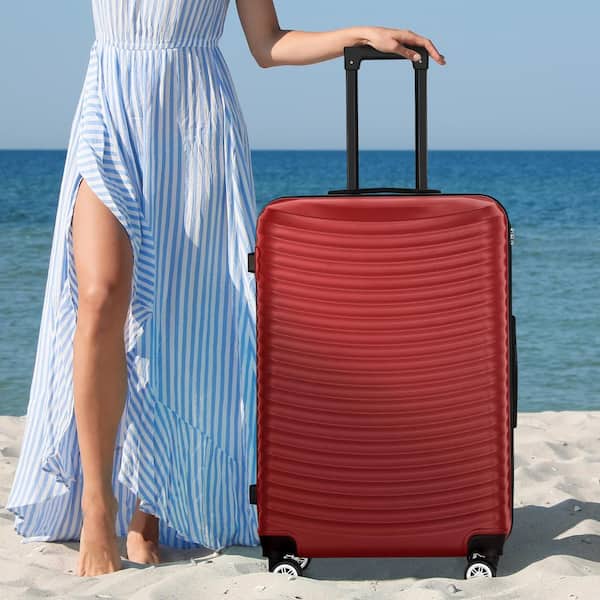 HIKOLAYAE 3-Piece Red Suitcase Spinner Hardshell Lightweight ABS