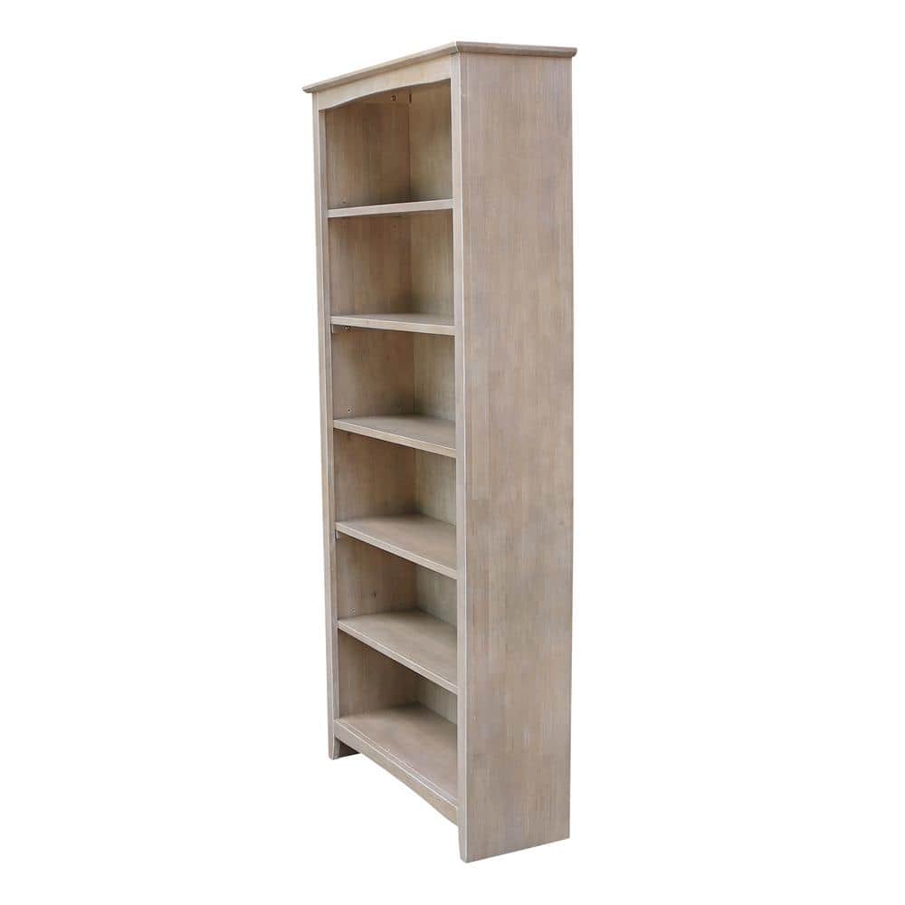 72" Gray Solid Wood Adjustable Shaker Bookcase