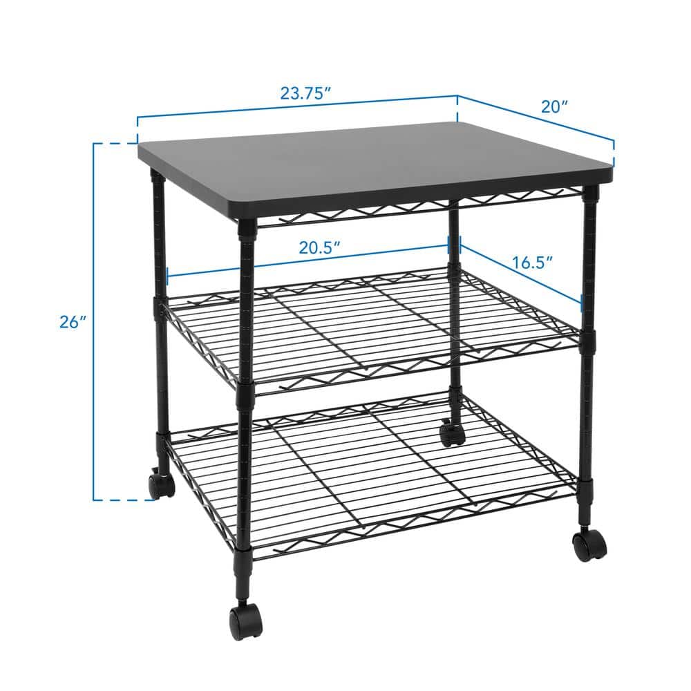 Steel 3-Tier Large Printer Cart with Wheels