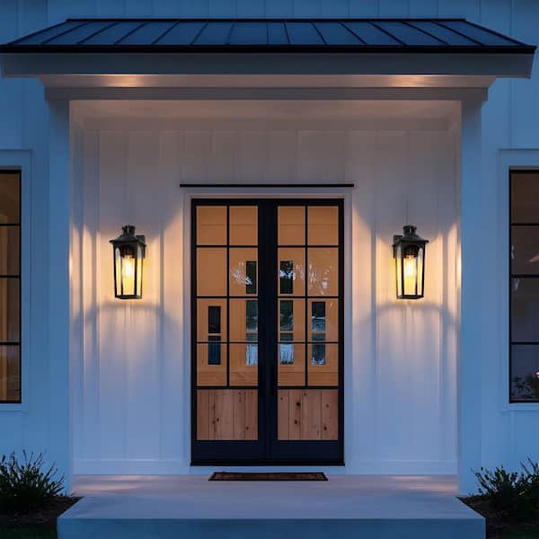 14.25 in. Black Motion Sensing Outdoor Hardwired Wall Lantern Scone Light with No Bulbs Included(2-Pack)