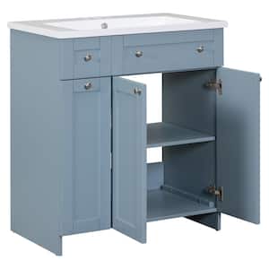 30.00 in. W x 18.00 in. D x 34.50 in. H Wood 1-Sinks Bath Vanity in Blue with White Cultured Marble Top and Cabinet