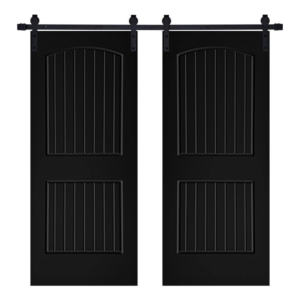 Modern Cheyenne Designed 56 in. x 80 in. 2-Panel MDF Panel Black Painted Double Sliding Barn Door with Hardware Kit price history on PriceWatchPro