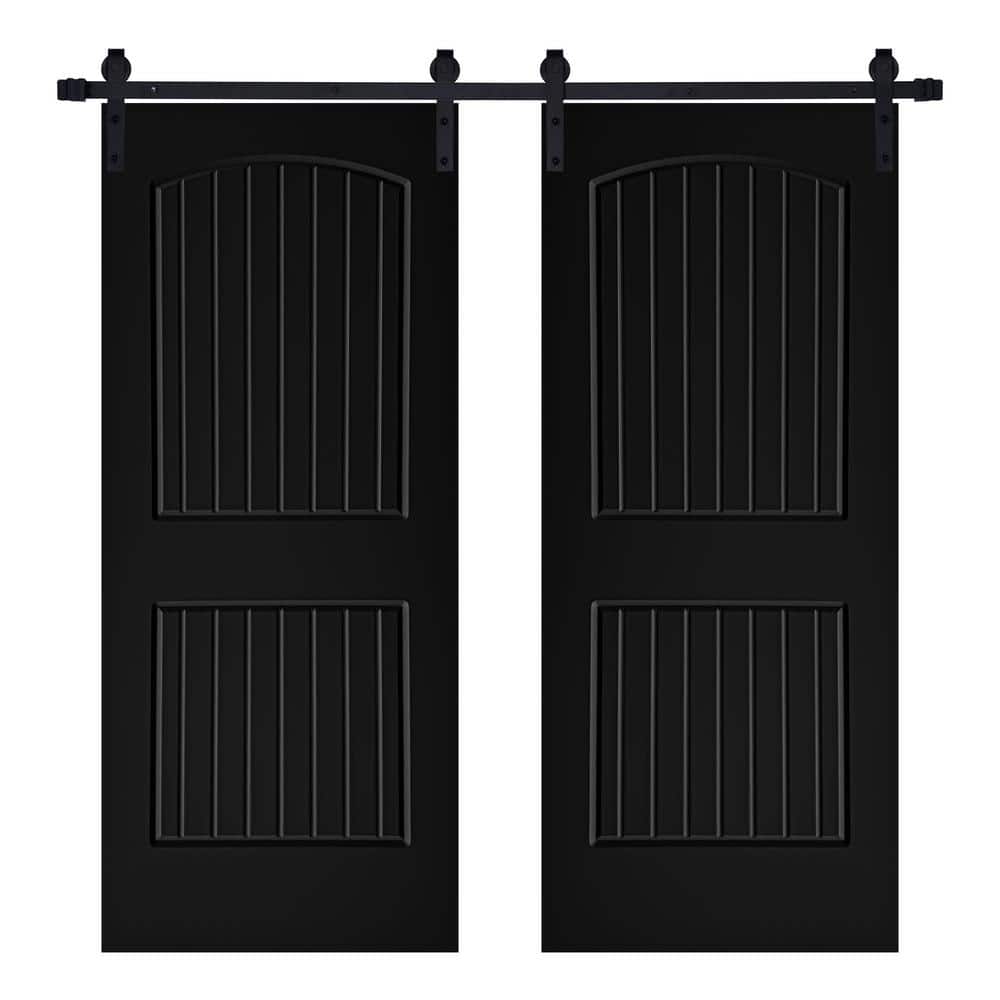 Modern Cheyenne Designed 64 in. x 80 in. 2-Panel MDF Panel Black Painted Double Sliding Barn Door with Hardware Kit price history on PriceWatchPro
