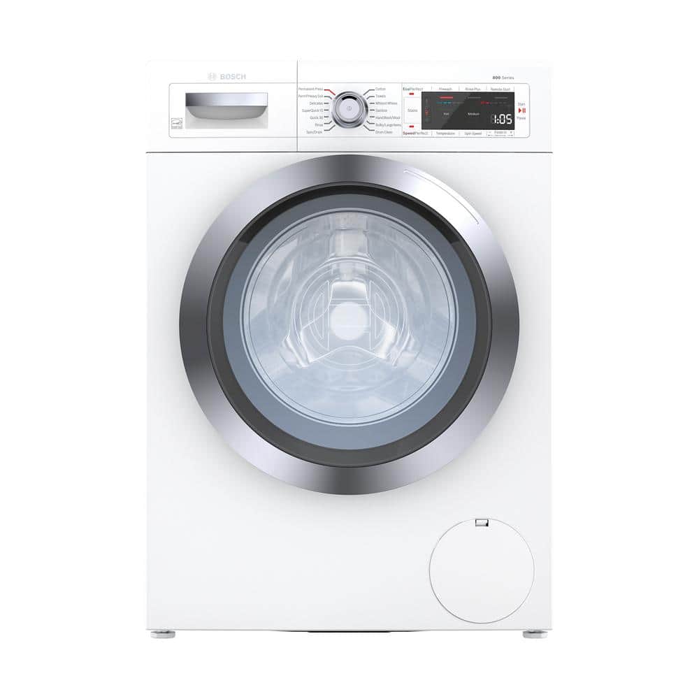 Bosch 800 Series 24 in. 2.2 cu. ft. 240-Volt White with Chrome Accents High-Efficiency Front Load Smart Washer, ENERGY STAR, White/Chrome