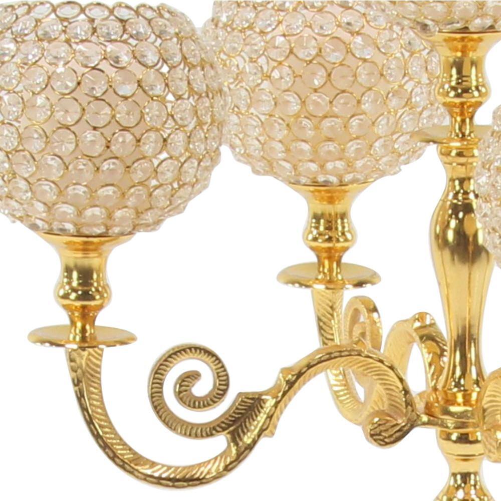 Elegant Gold Aluminum Hurricane Candelabra with Beaded Bobeches, 24" x 40"