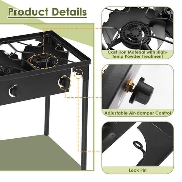 Costway 150000 BTU Double Burner Outdoor Stove BBQ Grill, Black