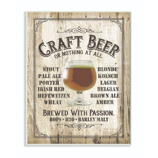 Stupell Industries "Craft Beer Sign Bar Room Wooden Texture" by Retrorocket StudioWood Food Wall Art 13 in. x 19 in.