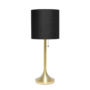 21 in. Gold Tapered Table Lamp with Black Fabric Drum Shade