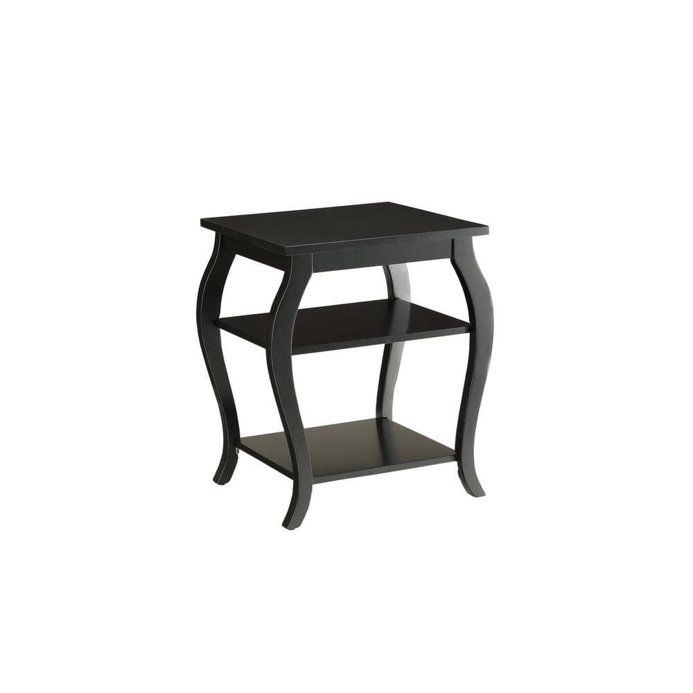 Black Wooden End Table with Two Shelves