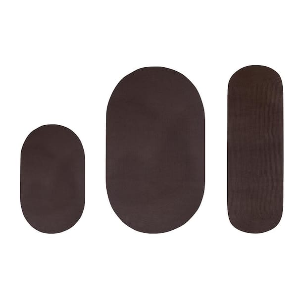 Alpine Collection 3-Piece Chocolate Solid Braid Rug Set - (36 in. x 54 in. : 18 in. x 54 in. : 18 in. x 28 in.)