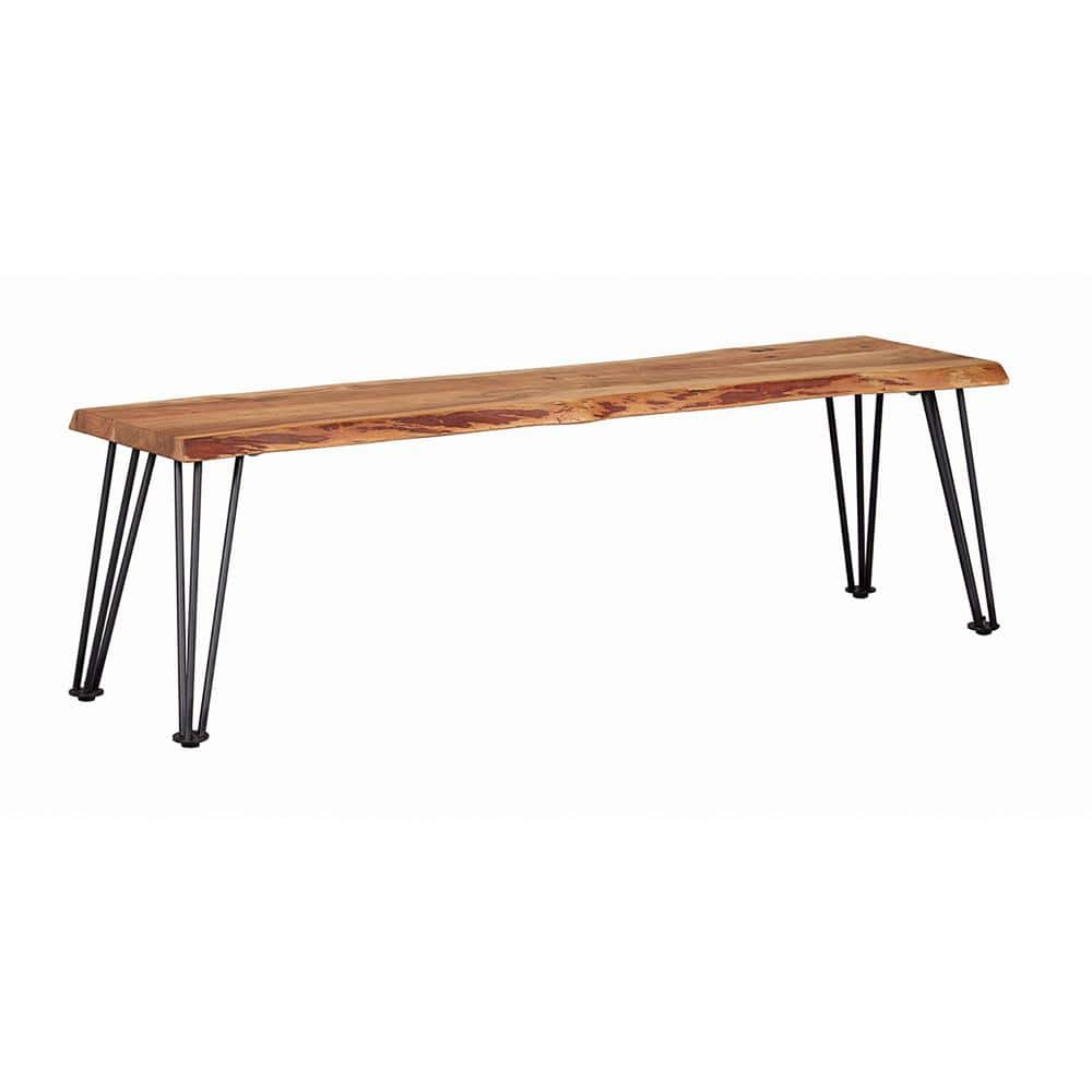 Sherman Rustic Industrial Natural Acacia Dining Bench with Gunmetal Hairpin Legs