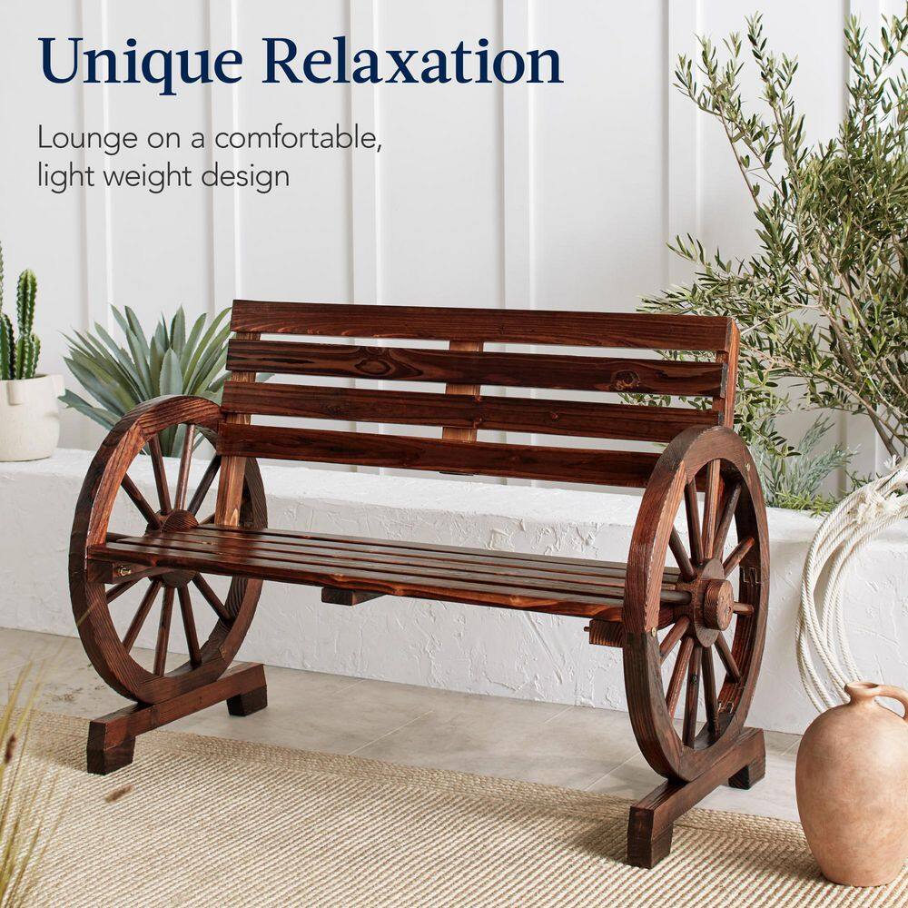 Rustic Brown Fir Wood Wagon Wheel 2-Person Bench