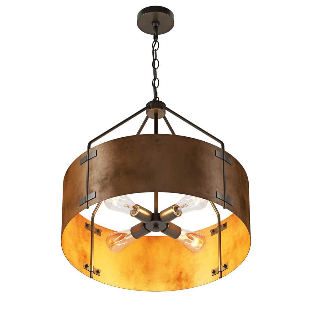 4-Light 22.44 in. Round Rustic Chandelier Kitchen Island Farmhouse Drum Han