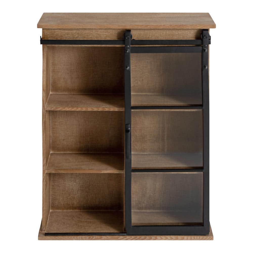 Rustic Brown Solid & Manmade Wood Floating Cube Wall Cabinet