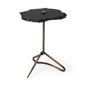 Pinera II 24.0 in. H Iron Base Black Slate-Top Accent Table