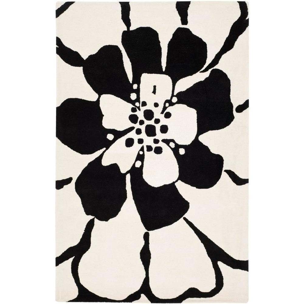 Flower Floor Mat / Black × White Amazon.com: Rose Rugs for Living Room - Black White Rose Area Rug