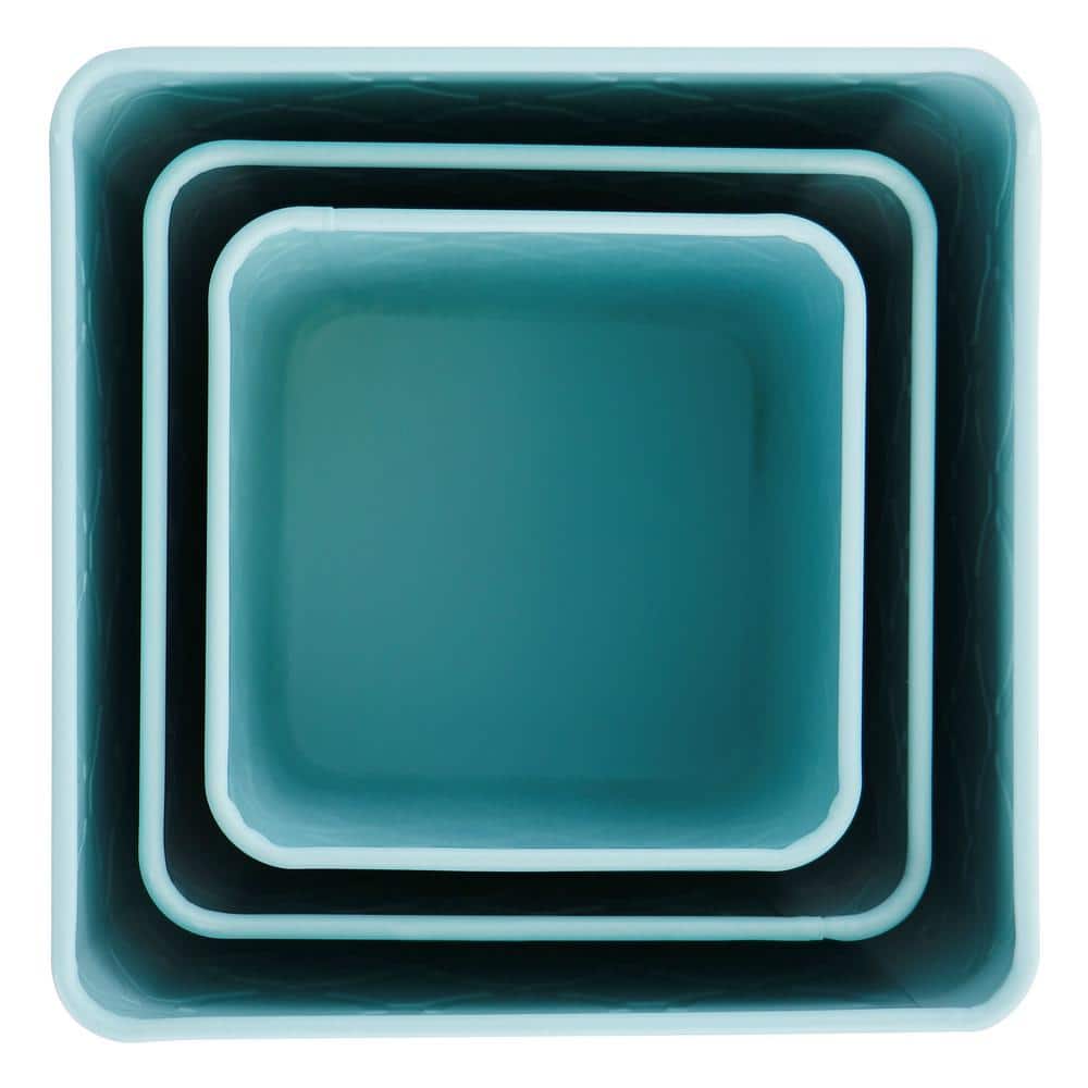 Turquoise Square Iron Canister Set with Bamboo Lids