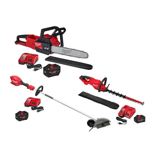 M18 FUEL 16 in. 18V Brushless Battery Chainsaw Kit w/ 12.0 Ah Battery & M18 Rapid Charger, M18 Hedge Trimmer, M18 Edger