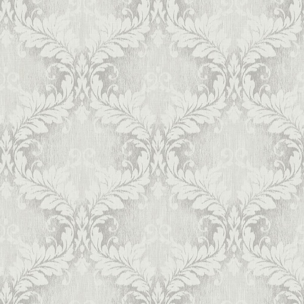 Unbranded Nordic Elements Silver Embossed Floral Damask Trellis Matte Finish Non-Pasted Non-Woven Wallpaper Sample