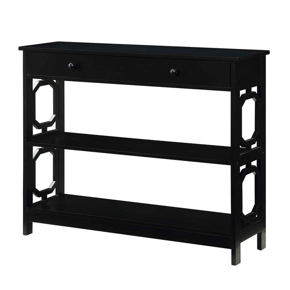 Omega Black Wood Console Table with Storage and Geometric Design