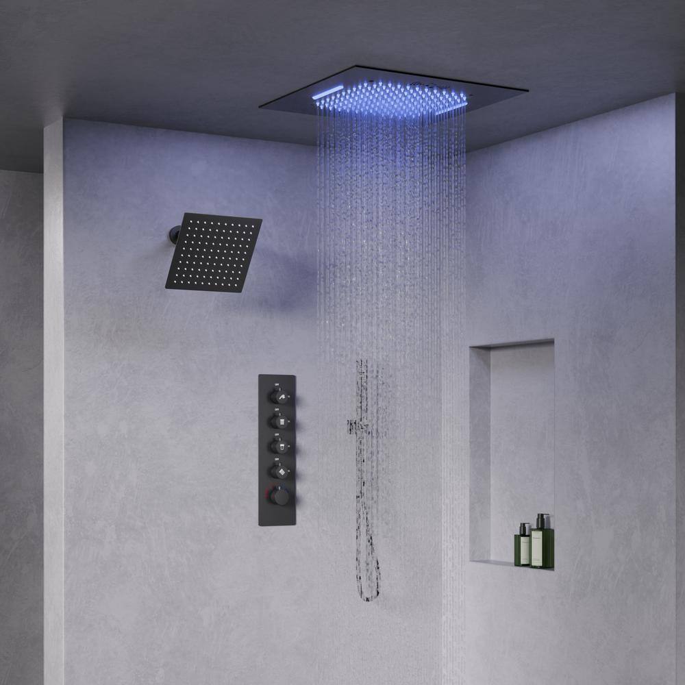 Matte Black Large LED Ceiling Mounted Shower System with Bluetooth Speaker
