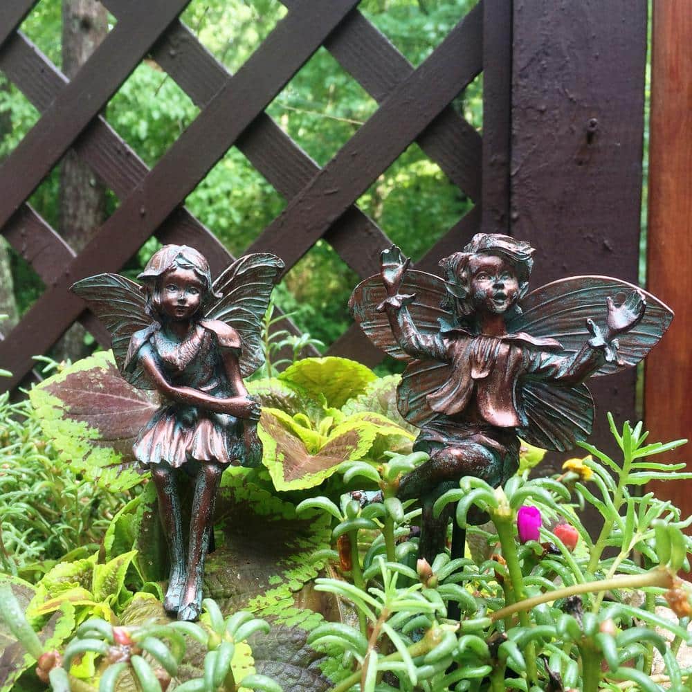 Bronze Patina Fairy Pot Sitters and Stakes Set