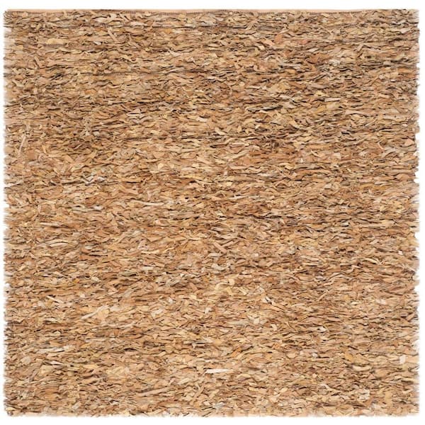 SAFAVIEH Leather Shag Light Gold 6 ft. x 6 ft. Square Solid Area Rug