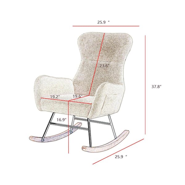 Tatahance Ergonomic Off White Velvet Rocking Chair with 2 Handy Pockets