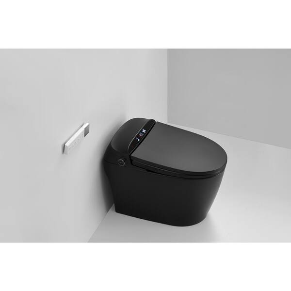 WELLFOR USBY-1.28 GPF Elongated Bidet Toilet in Black with Heated Seat, Warm Air Dryer, LED Screen Display