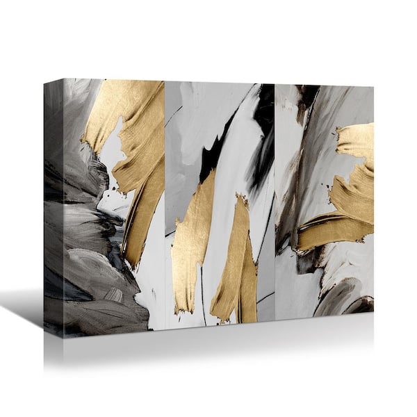 Vsmile Abstract Style Framed Canvas Wall Art Decor in Gold and Silver Colors, Art Print, 32 in. x 48 in.