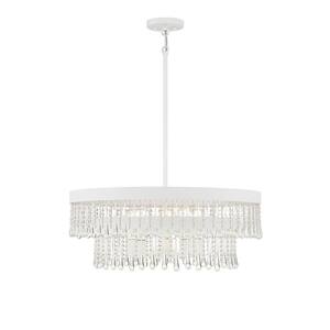 26 in. W x 10 in. H 6-Light Bisque White Statement Pendant Light with Clear Crystal Teardrops and Beads
