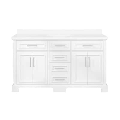Sarah II 60 in. Bath Vanity in White with Engineered Stone Vanity Top in White with White Basin