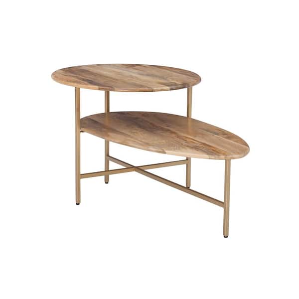 Linon Home Decor Dawson 38 in. L Natural and Gold Oval Wood Top Coffee Table (2-Tiered)
