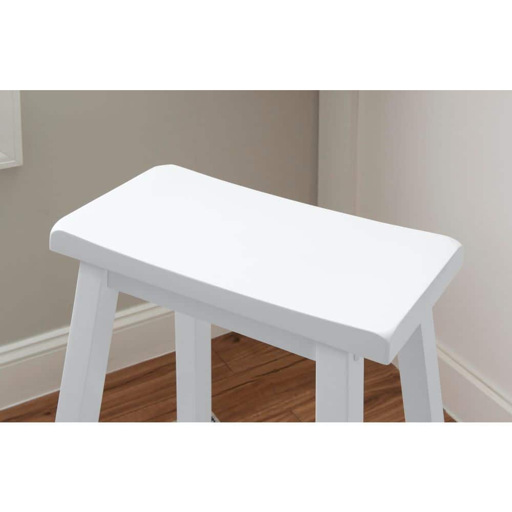 White Transitional Backless Saddle Wood Bar Stool